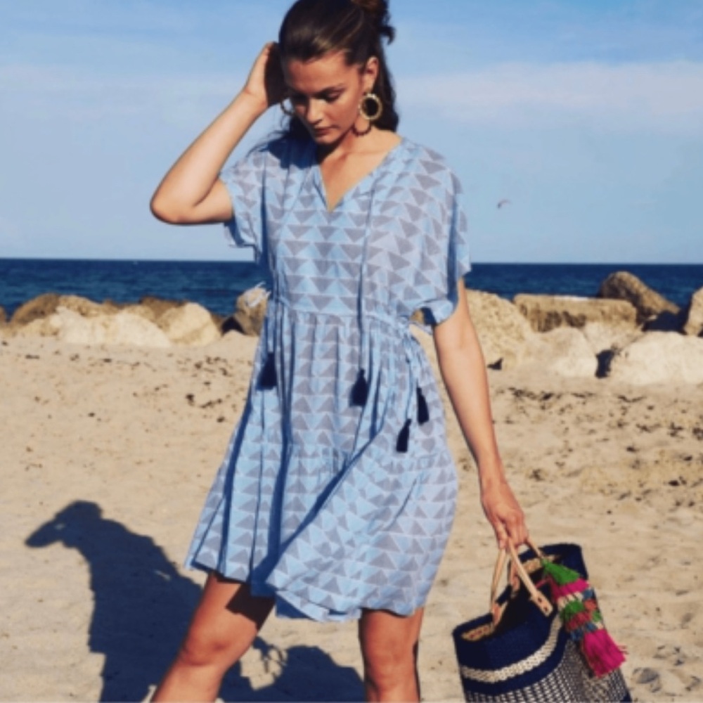 Blue Oliphant Side Tie Swim Cover/Beach Cover‎ Dress M